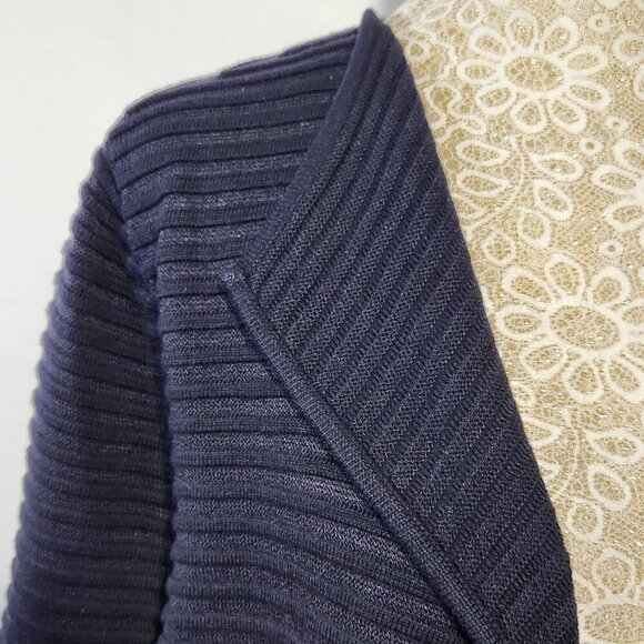 Talbots Women's Size S Blue Rib Knit Long Sleeve Semi Sheer Open Front Cardigan - Picture 5 of 15